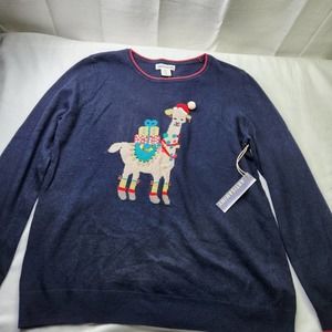 Artisan Ny Navy Sweater with Festive Llama Design